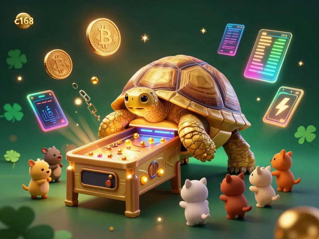 Engage in thrilling gameplay with c 168 as vibrant golden tortoise and crypto elements illuminate the scene.