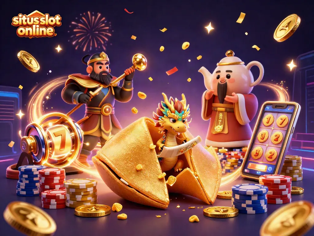 Experience the excitement of situs slot online with vibrant visuals of spinning slot reels and golden treasures.
