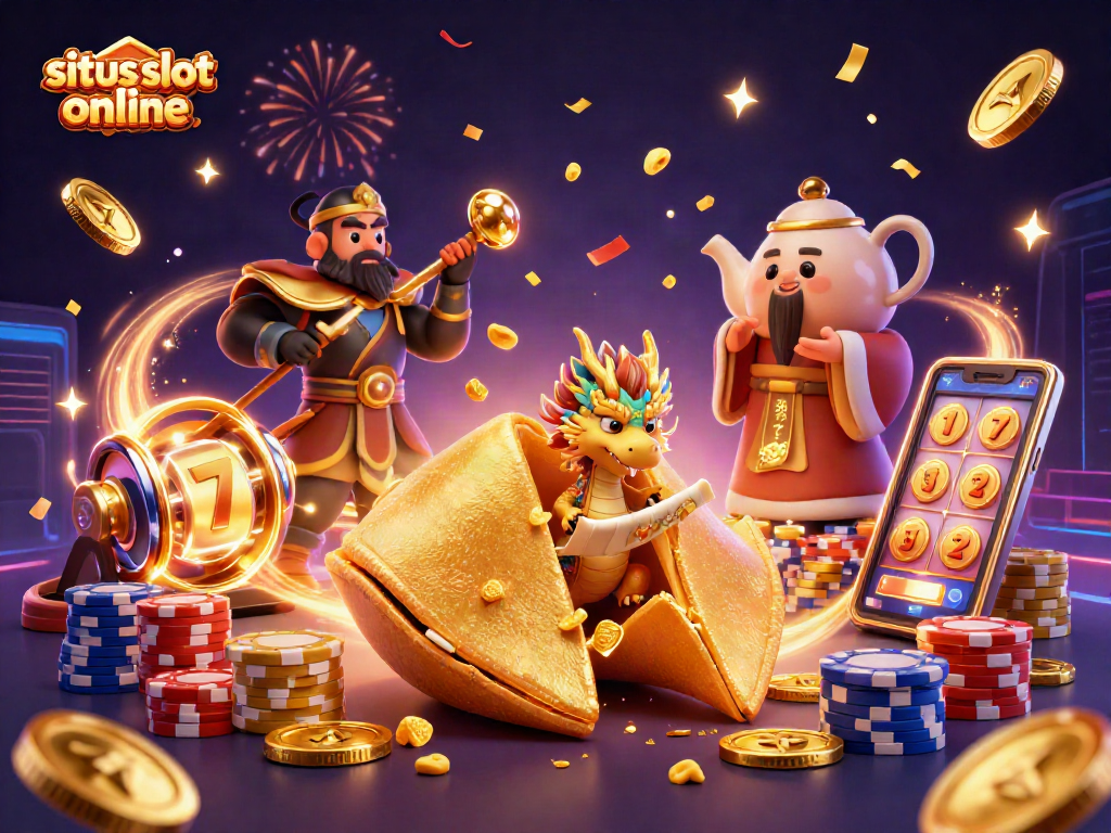 Experience the excitement of situs slot online with vibrant visuals of spinning slot reels and golden treasures.